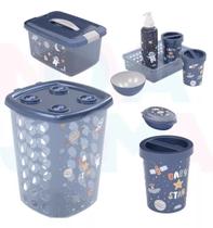Kit Bebe Kit Higiene , Saboneteira, Cesto, Lixeira, Caixa Organizadora Astronauta