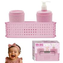 Kit Bebe Mamae Cesta Organizador Algodão Sabão Líquido Rosa