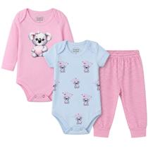 Kit Bebê Menina 3 Peças Coala em Suedine Body Manga Longa e Curta + Calça com Punho Kit Bebê Menina 3 Peças Coala em Suedine Body Manga Longa e Curta + Calça com Punho