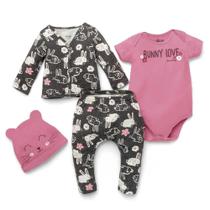 Kit Bebê Menina Blusa Body Calça Touca Elian 4 Pçs