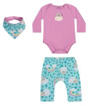 Kit Bebê Menina Body Calça Saruel Bandana Nuvens Elian
