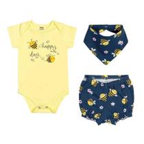 Kit Bebê Menina Body Short Bandana Abelhinha Elian 3Pçs