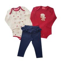 Kit Bebê Menina Em Cotton Creme/Vermelho/Marinho Serelepe