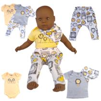 Kit Bebê menino 1 Body 1 Camiseta 1 calça saruel e 1 babador Leão - Elian Baby