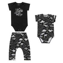 Kit Bebê Menino Body Calça Saruel Dinossauro Elian 3 Pçs