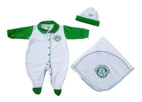 Kit Bebê Palmeiras Macacão Manta e Gorro Malha Oficial
