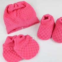 Kit Bebê Pimpolho RN Gorro Luva & Sapato - Rosa Pink