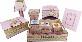 Kit Bebê Quarto Menina Decoração Safari Rosa Mdf