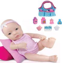 Kit Bebê Realista Baby Doll Silicone Pode dar Banho + Bolsa