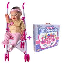 Kit Bebe Reborn C/ Carrinho de Boneca Dobrável + Jantarzinho