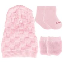 Kit Bebê Recém-Nascido Enxoval Infantil Menina Touca Zerinho + Luva + Meia Cor Rosa