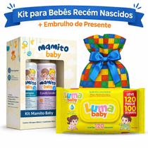 Kit Bebê Recém-Nascido Shampoo + Condicionador Mamito Baby + Lenço Umedecido + Presente