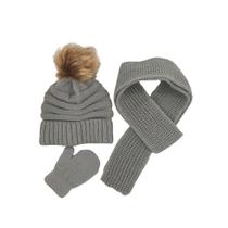Kit Bebê RN Infantil Touca Pompom Cachecol Luva Lã 0-3 anos