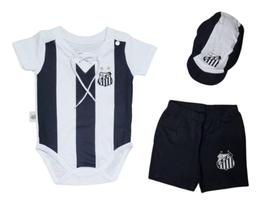 Kit Bebê Santos Body Shorts e Boné Oficial