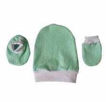 Kit Bebê Suedine Canelado 100% algodão 3 pç (Gorro, Pantufa e Luva) Recem Nascido Confecções Castelo