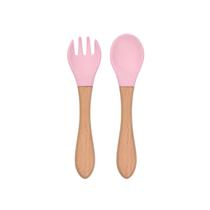 Kit Bebe Talheres Colher Garfo De Silicone e Bambu Infantil