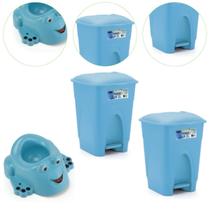 Kit Bebê Troninho Infantil e Lixeira Cesto 7,5L Cor Azul Kit Bebê Troninho Infantil e Lixeira Cesto 7,5L Cor Azul