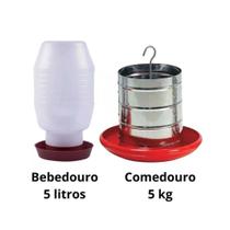 Kit Bebedouro 5L + Comedouro Aves Frango Galinhas Frangos 5kg