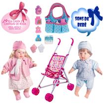 Kit Bebes Gemeos com Som Boneca Rose e Boneco Joao Pedro