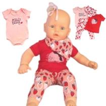 Kit Bebês meninas 1 Body 1 camiseta 1 Calça e 1 babador - tema Morangos - Elian Baby