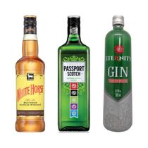 Kit Bebidas: Whisky White Horse + Passport + Gin Eternity