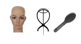 Kit Bege Escova + Wig Cap + Suporte Para Peruca Front Lace