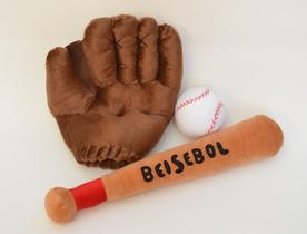 Kit beisebol de pelúcia velboa 3 peças taco luva bola Kit beisebol de pelúcia velboa 3 peças taco luva bola