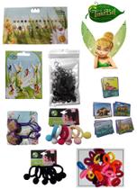 Kit Beleza Acessórios Fadas Disney Anel Brinco Elástico Adesivos 3D