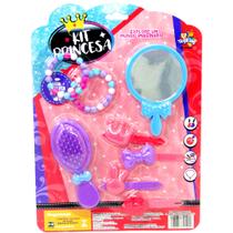 Kit beleza infantil com espelho + escova e acessorios kit princesa 8 pecas