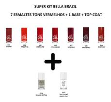 Kit Bella Brazil 7 Esmaltes Tons Vermelhos 1 Base 1 Top Coat