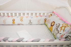 Kit Berço 10 Peças Modelo Americano Com Trança Safari Rosa Kit Berço 10 Peças Modelo Americano Com Trança Safari Rosa