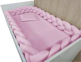 Kit berço 100% algodão trança rosa claro