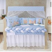 Kit Berço 12 Peças Almofadinhas Floresta Azul Bebê Meninno