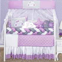 Kit Berço 12 Peças Completo Nuvem Lilás Menina Saia Box
