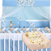 Kit Berço 15 peças Protetor Americano Completo Trança + Ninho Bebê redutor