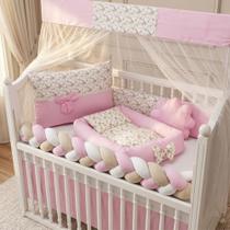 Kit Berço 15 Peças Slim Doce Rosa com Ninho Redutor Conforto para Bebê Menina Kit Berço 15 Peças Slim Doce Rosa com Ninho Redutor Conforto para Bebê Menina