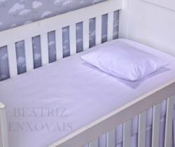 Kit berço 3 peças lençol branco travesseiro 80% algodão