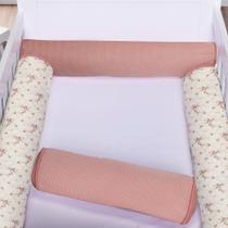 Kit Berço 4 Rolos Americano Rolinho Poá e Floral Rosê Kit Berço 4 Rolos Americano Rolinho Poá e Floral Rosê