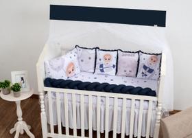 Kit Berço 9P Completo E Cheio Azul Marinho Trançado Estelar