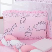 Kit Berço Americano 13 pcs para Bebê Menina Dino Rosa