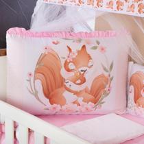 Kit Berço Americano 13 pcs para Bebê Menina Esquilo Rosa Kit Berço Americano 13 pcs para Bebê Menina Esquilo Rosa