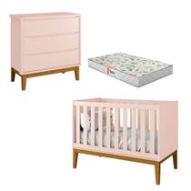 Kit Berço Americano Cômoda New Classic MDF Colchão Incluso Rosa Reller Móveis Kit Berço Americano Cômoda New Classic MDF Colchão Incluso Rosa Reller Móveis