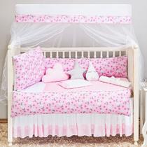 Kit Berço Americano Completo Estampado Nuvem New Rosa 13 peças Kit Berço Americano Completo Estampado Nuvem New Rosa 13 peças