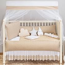 Kit Berço Americano Completo Estampado Zig Zag Neutro Bege 13 peças