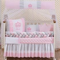 Kit Berço Americano Coroa Princesa Rosa Menina 12 peças com Saia berço Brinde almofada - L2M Kit Berço Americano Coroa Princesa Rosa Menina 12 peças com Saia berço Brinde almofada - L2M