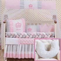 Kit Berço Americano Coroa Princesa Rosa Menina + Almofada Amamentação 12 peças Kit Berço Americano Coroa Princesa Rosa Menina + Almofada Amamentação 12 peças