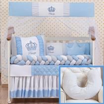 Kit Berço Americano Coroa Principe Azul Menino + Almofada Amamentação 12 peças