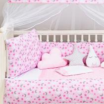 Kit Berço Americano Estampado Nuvem Lua 13 Pcs Protetor Bebe Quarto Enxoval Decoração