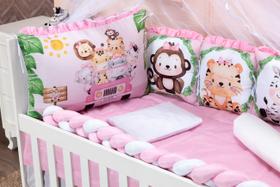 Kit Berço Americano Menina e Menino Almofadinhas 12 Peças Com Mosquiteiro Ursinho Baloeiro