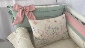 Kit Berço Americano Menina Jardim das Flores 10 Peças Rose Blush com Verde Erva Doce